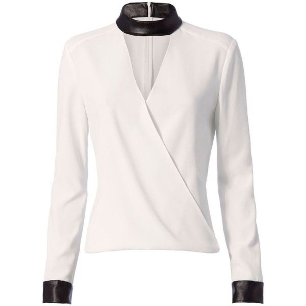 Intermix white blouse with leather detail - Size P